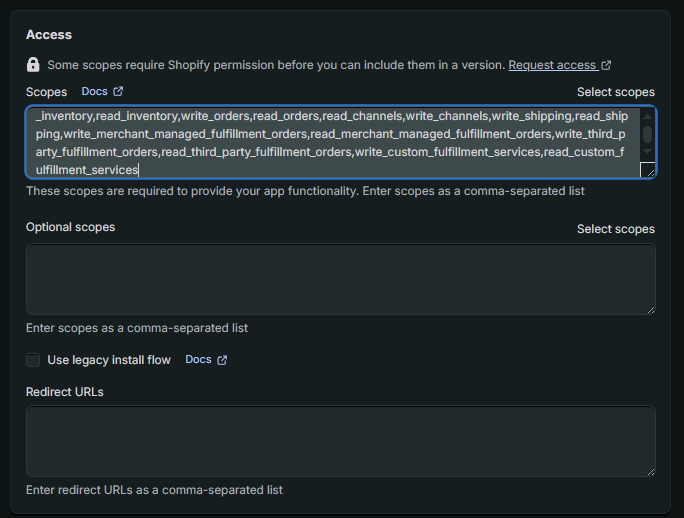 Scopes field filled in